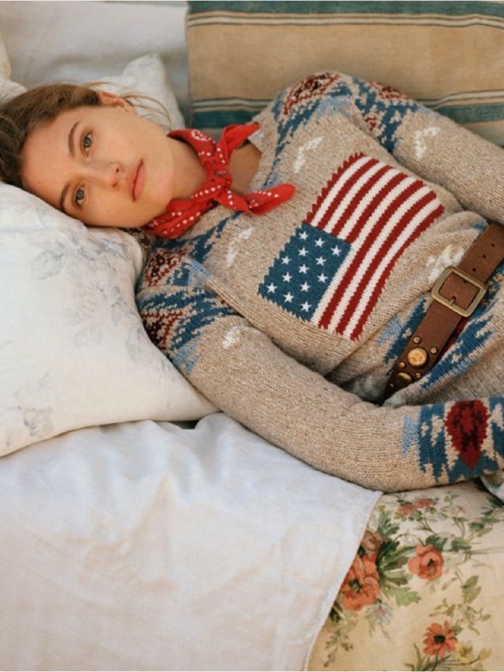 NWT RALPH LAUREN Beige American Flag Pattern Sweater Size Large